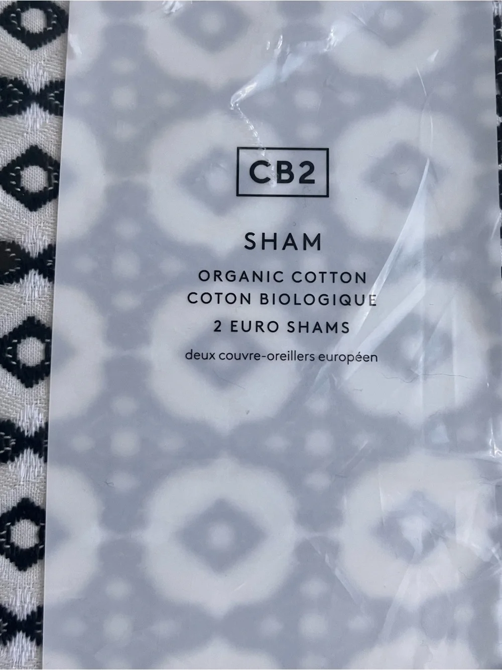 CB2 Melina Organic Cotton Black And Warm White Euro sham set of 2 new